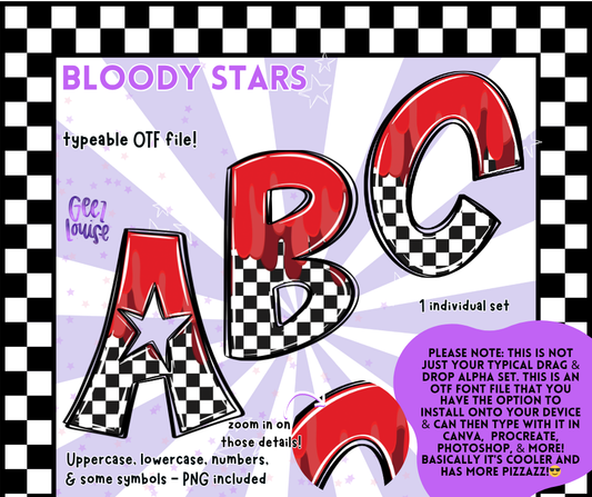 Bloody Stars Alpha – Dripping Star Cutout OTF Font & PNG Set