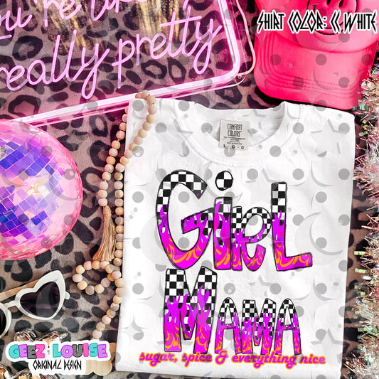 Girl Mama Sugar Spice Digital Design | Pink Flame Checkered PNG | Retro Mom Shirt Design
