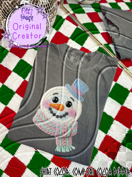 Pastel Yarn Texture Snowman Face Digital Design | Cozy Rope Stitch Effect | Winter Sublimation PNG