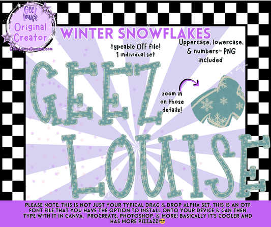 Winter Snowflakes Alpha | OTF Font + PNG Letter Set