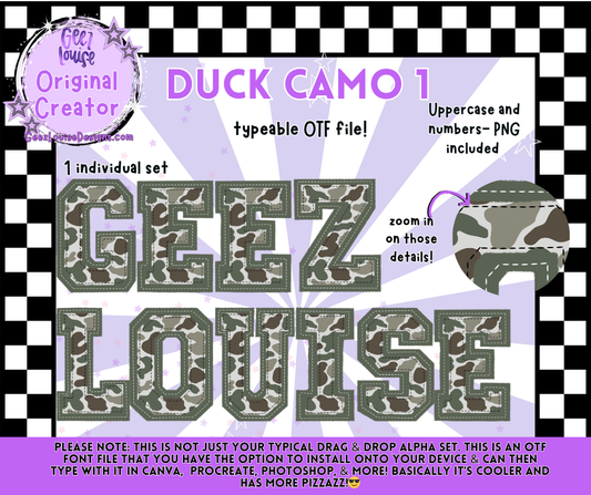 Duck Camo #1— Typeable OTF Font + PNG