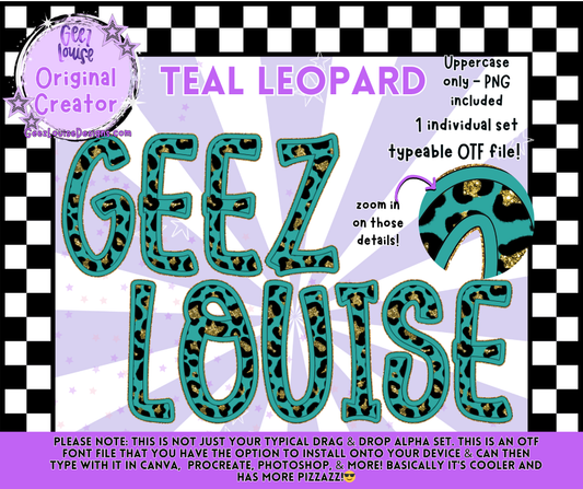 Teal Leopard — Typeable OTF Font + PNG