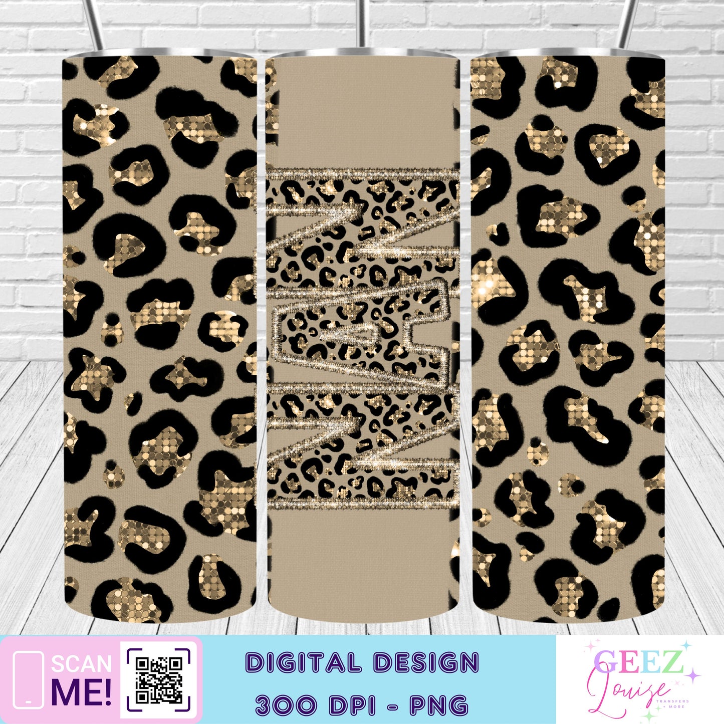 Gold leopard faux sequin tumbler wrap - Digital Download- PNG