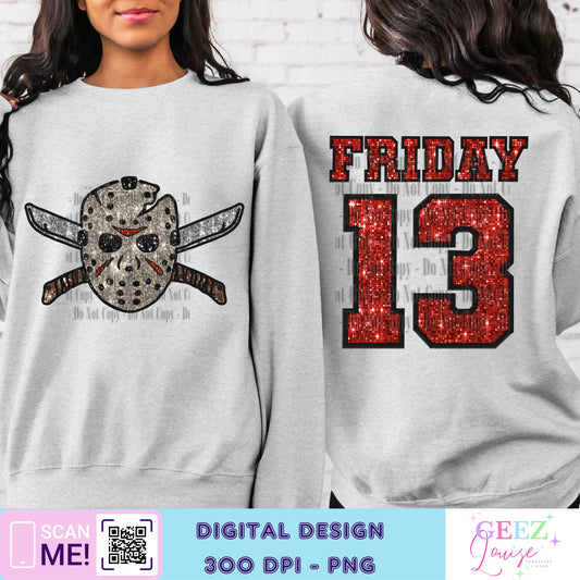 Friday 13 sequin faux embroidery - Digital Download- PNG