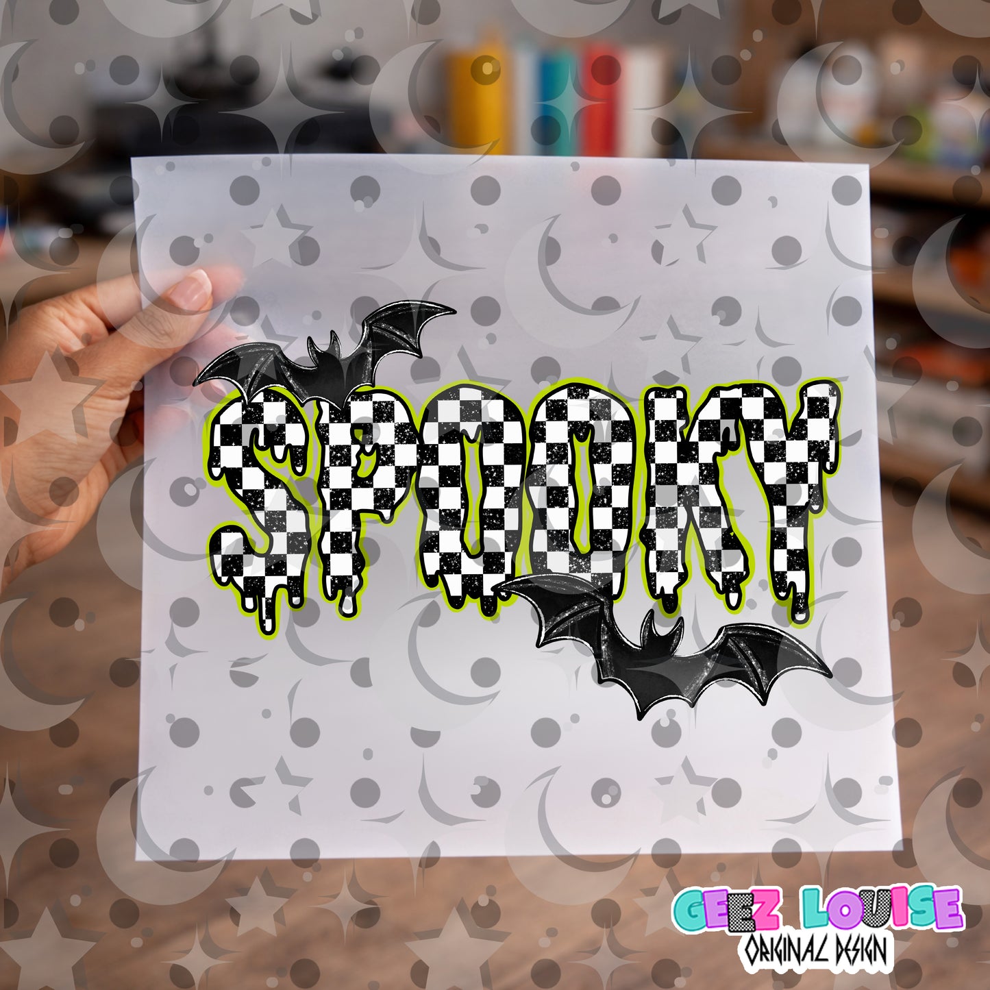 Spooky Checkerboard PNG | Halloween Sublimation Design | Dripping Spooky Text | Ghost Season Digital Download