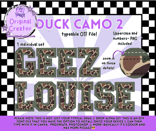 Duck Camo #2— Typeable OTF Font + PNG