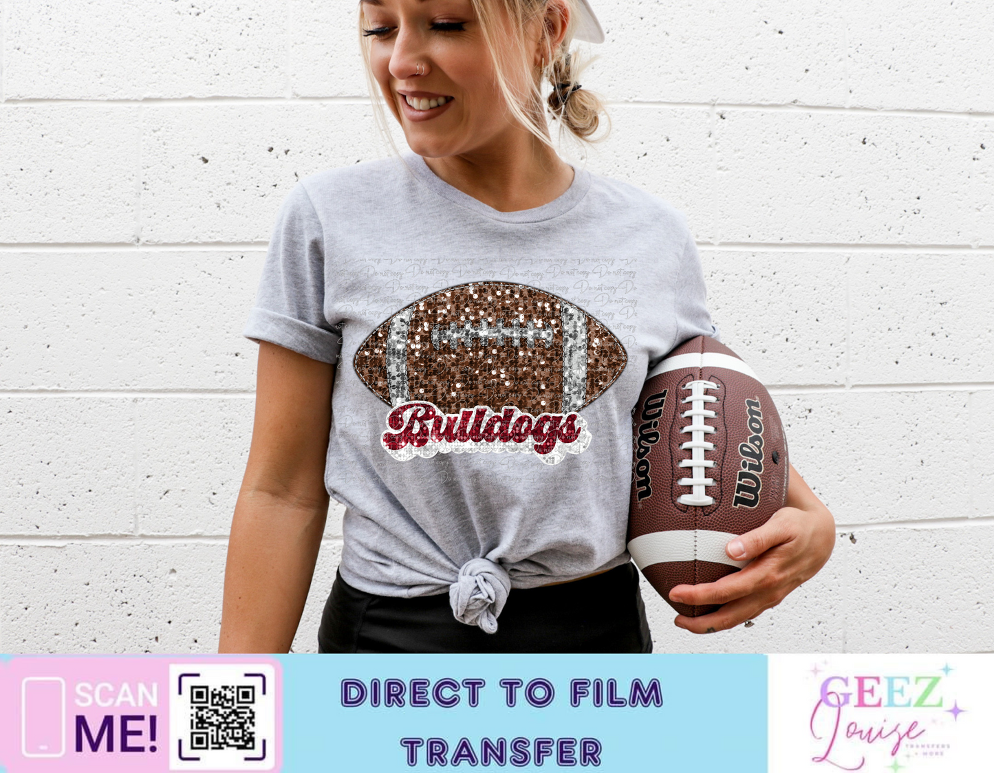 Bulldogs Sequin Football - Direct to Film Transfer - made to order
