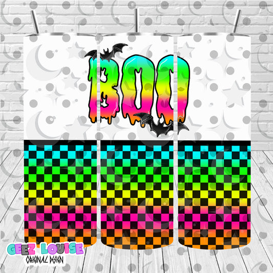 Rainbow Boo Halloween Tumbler PNG | 20oz Skinny Tumbler Wrap | Colorful Ghost Sublimation Design | Straight Tumbler PNG