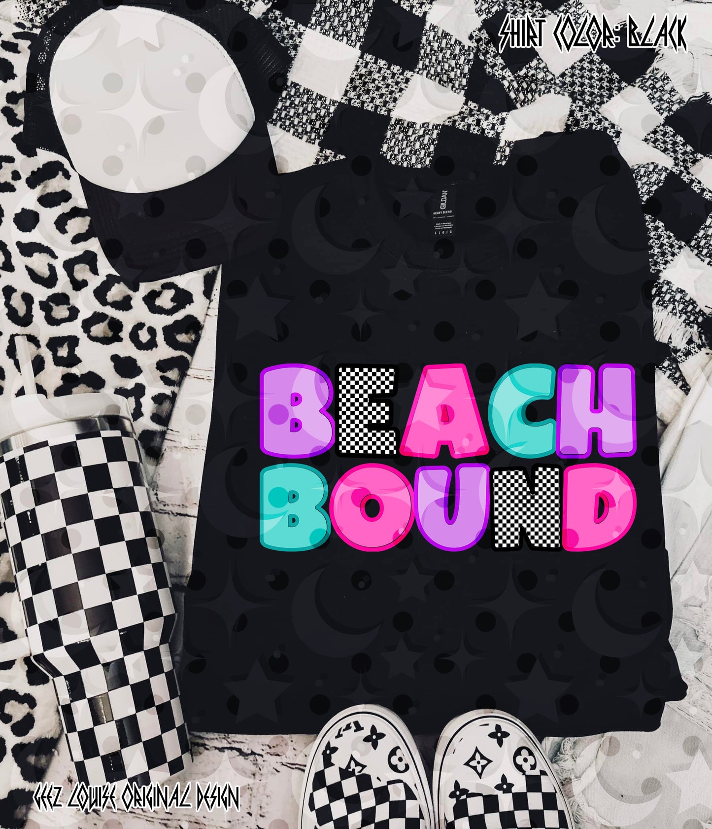 Beach Bound PNG | Retro Neon Summer Design | Bright Bubble Letter Shirt Graphic | Vacation Vibes Sublimation PNG