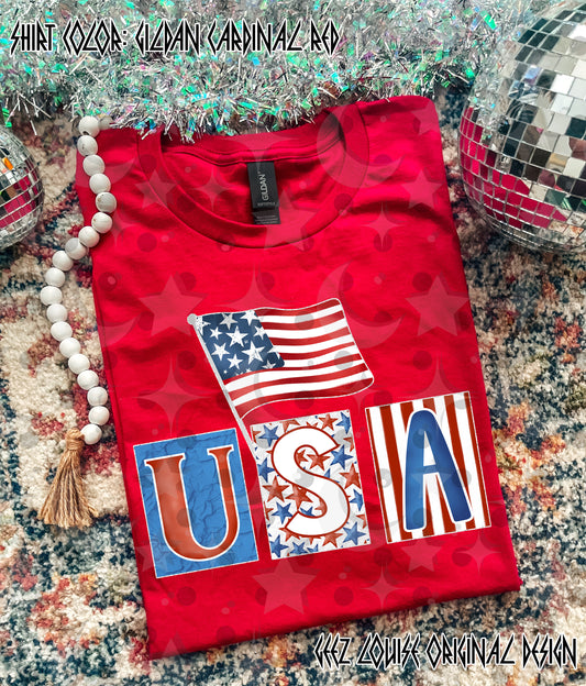 USA Patriotic PNG | Red White Blue Letter Block Design | 4th of July Sublimation | American Flag Shirt Design