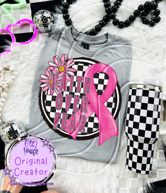 Faith Over Fear – Pink Ribbon Awareness Digital Design