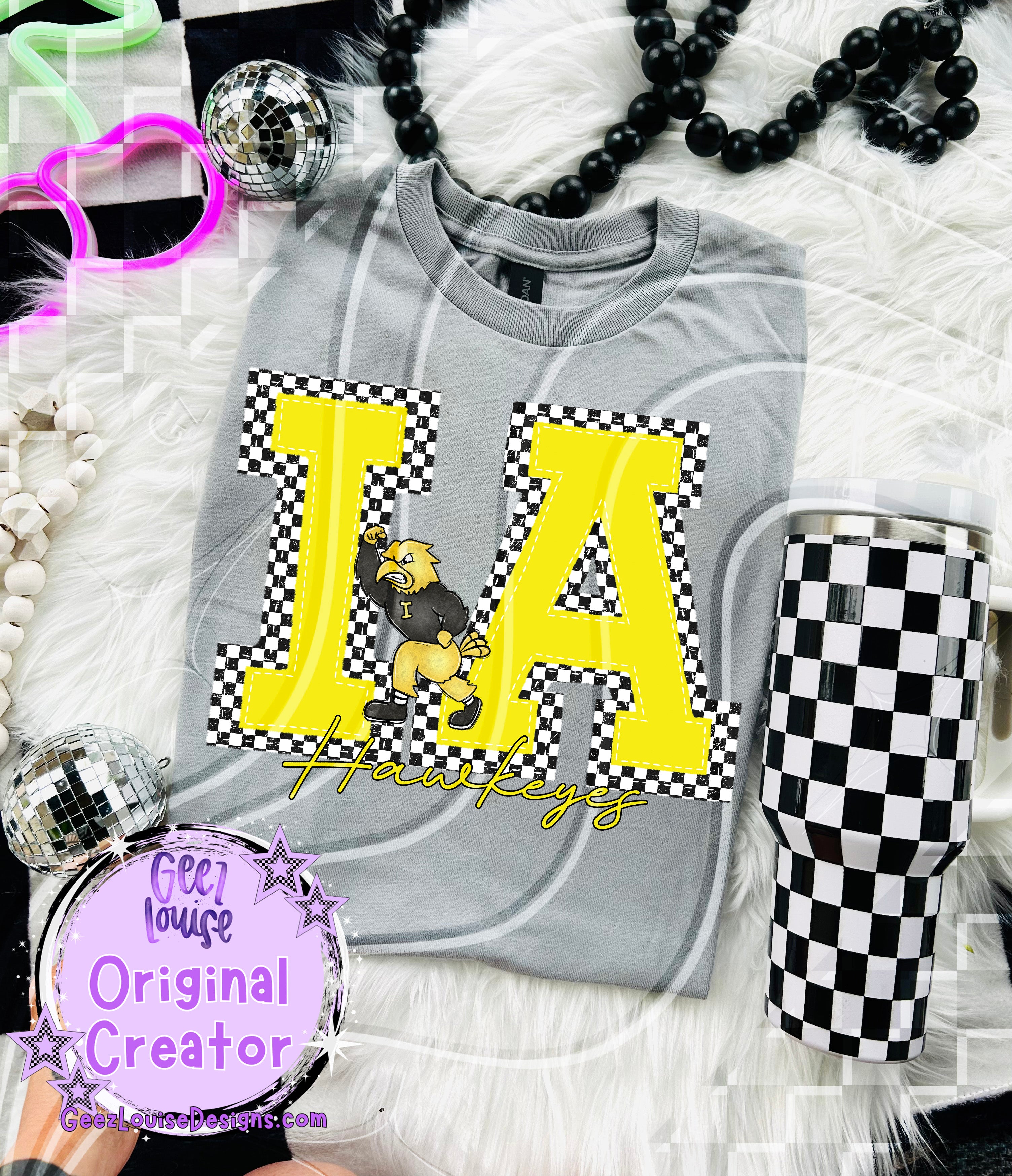 Iowa Hawkeyes | Checkerboard Letters Game Day Digital Design – GeezLouise
