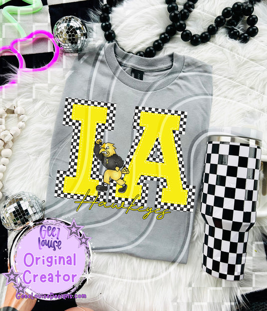 Iowa Hawkeyes | Checkerboard Letters Game Day Digital Design