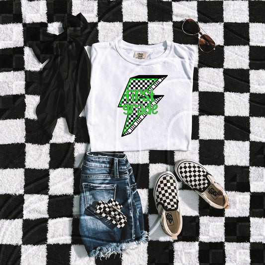 Green neon checkerboard bolt back to school grades - Digital Download- PNG