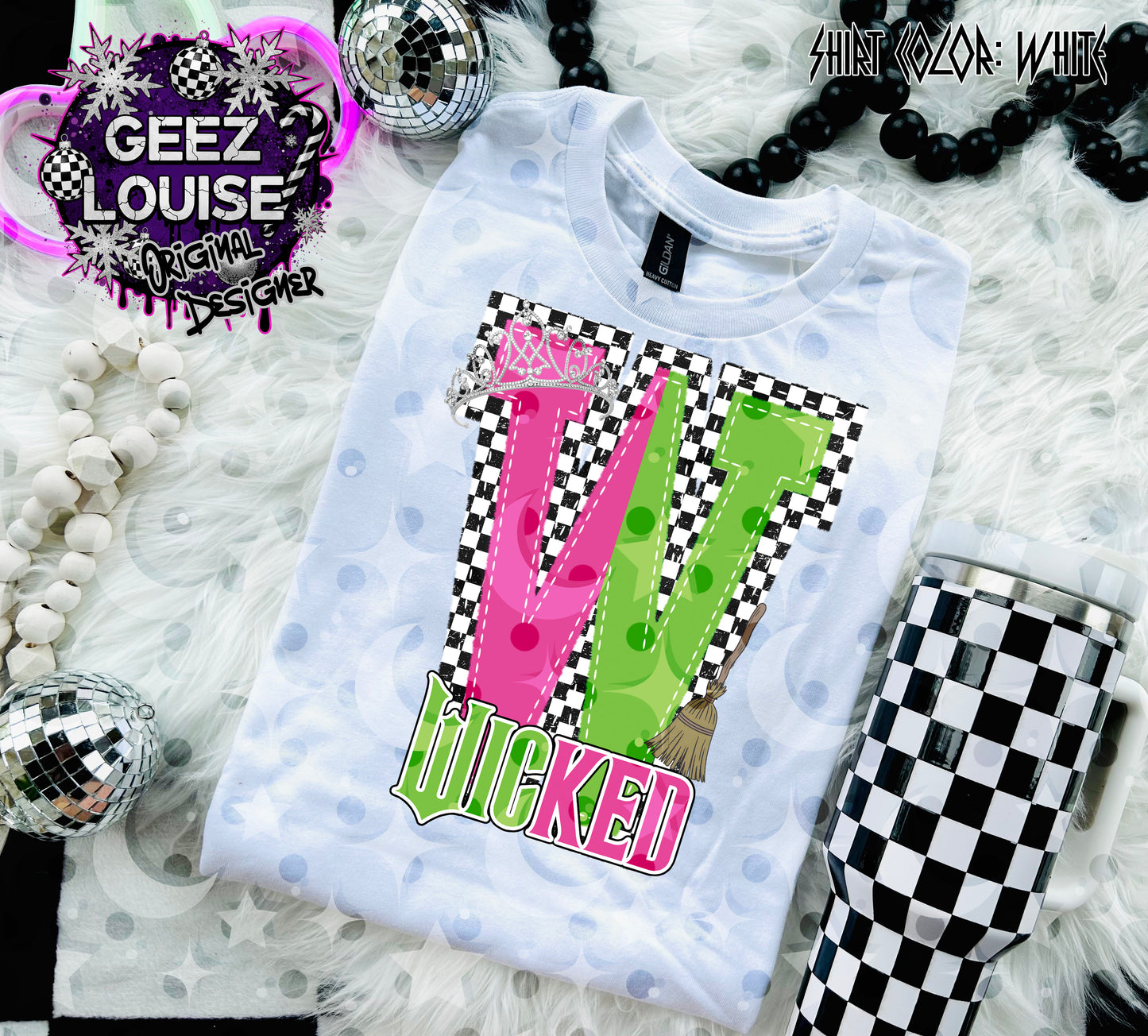 Wicked Checkered Letter W – Pink & Green Retro Halloween Digital Design (PNG)