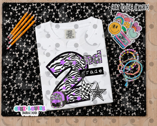 Retro Zebra purple School Grade PNG Bundle | Pre-K through 5th Grade Digital Design