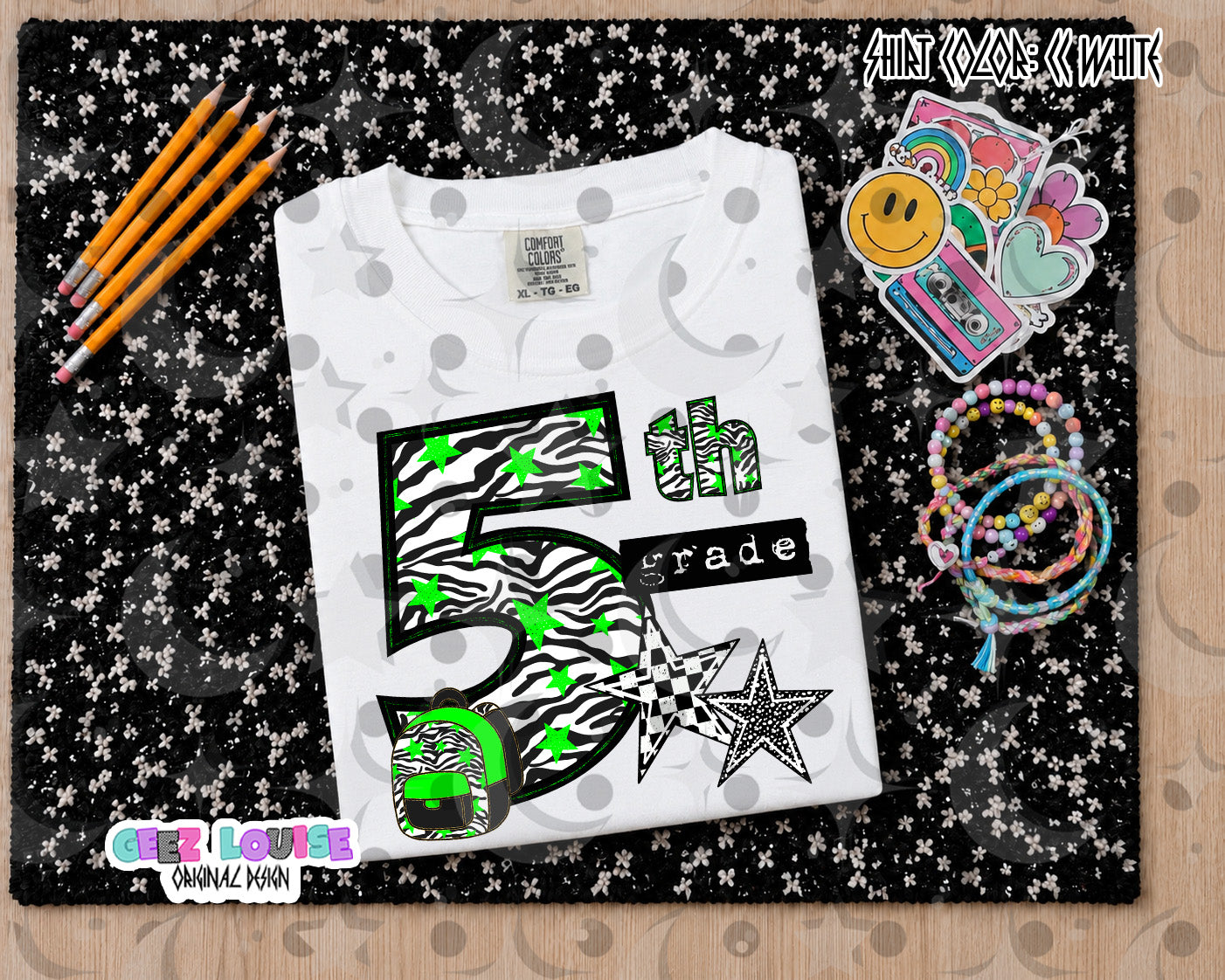 Retro Zebra Green School Grade PNG Bundle | Pre-K through 5th Grade Digital Design