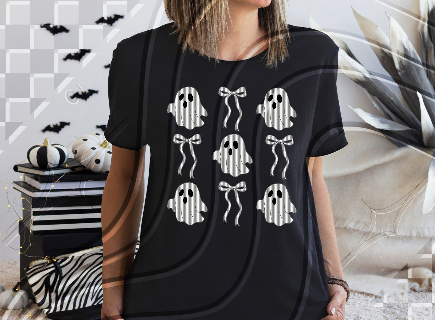 Coquette Seersucker Ghost Digital Design – 4 Color Options (PNG + Commercial Use)