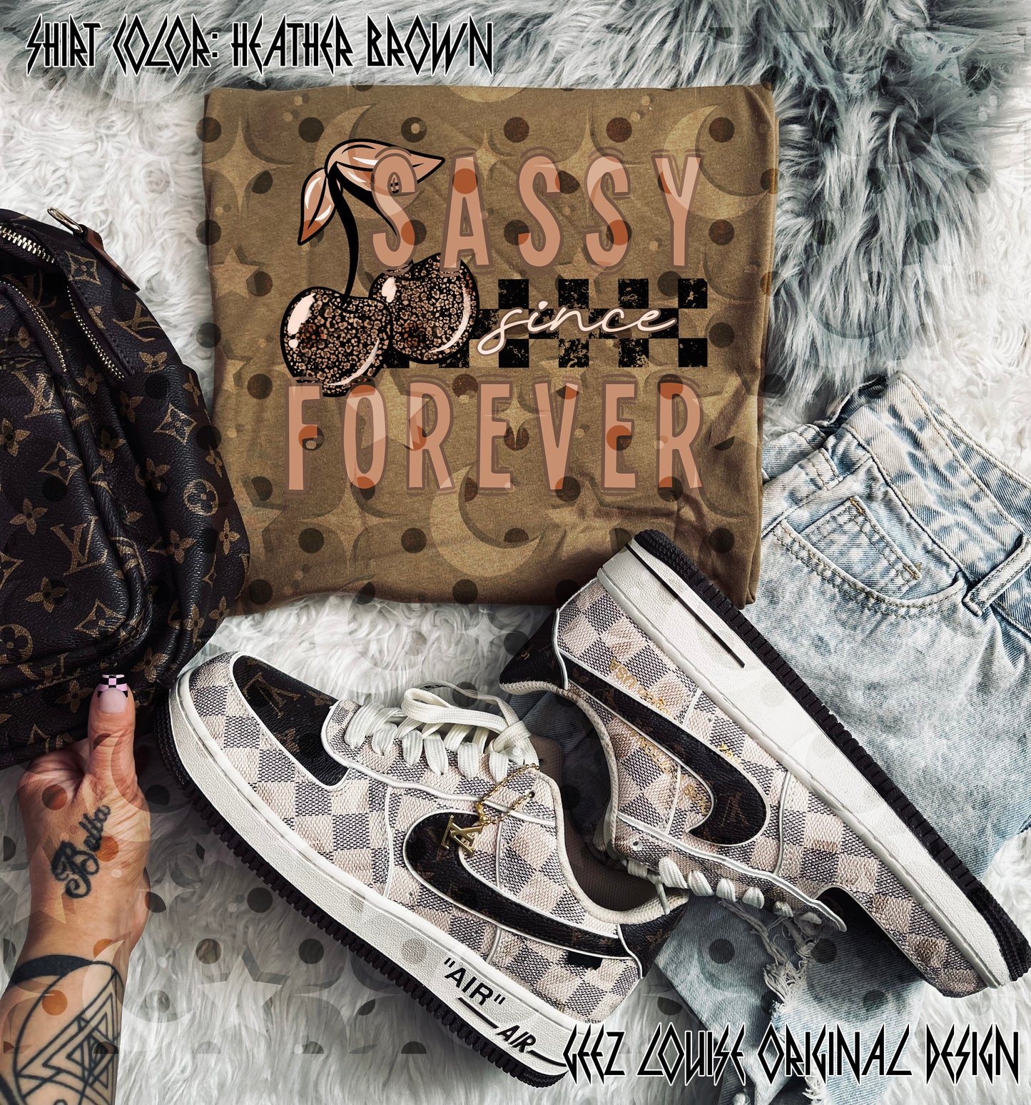 Sassy Since Forever Digital Design | Glitter Cherry Checkered PNG