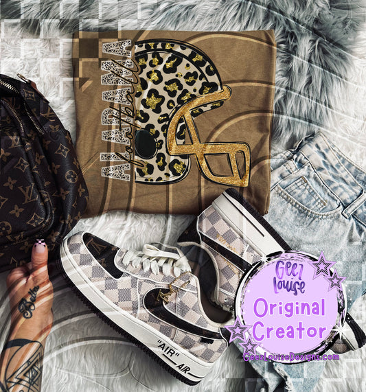 Leopard Football Helmet Digital Design | Camo & Glitter Team Pride PNG