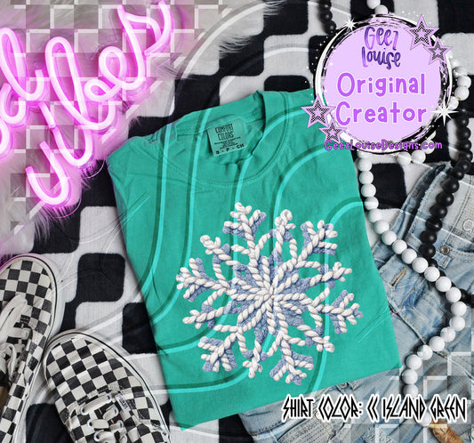 Yarn Texture Snowflake Digital Design | Cozy Winter Vibes | Blue & White Rope Stitch Effect