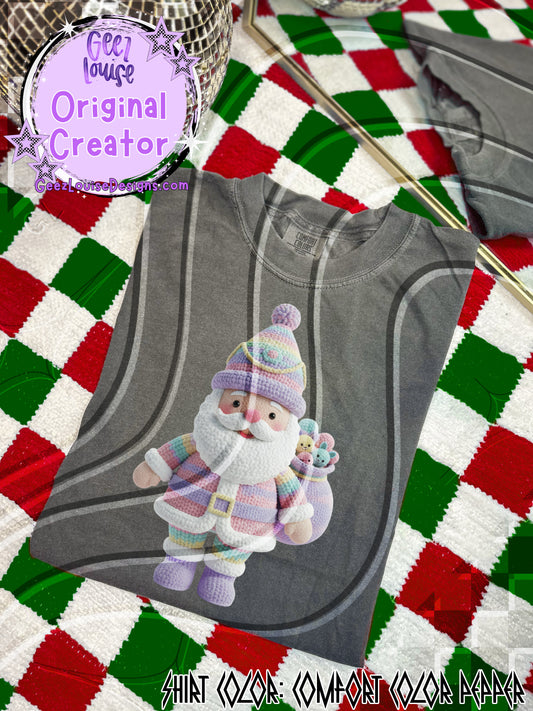 Pastel Yarn Texture Santa Digital Design | Cozy Rope Stitch Effect | Soft Christmas Sublimation PNG