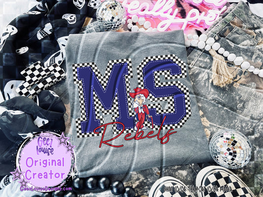 MS Rebels Checkered Mascot Digital Design | Game Day Spirit