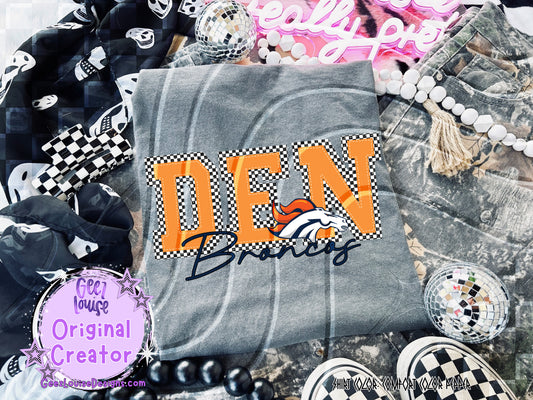 DEN Broncos Checkered Mascot Digital Design | Game Day Spirit
