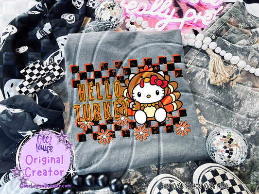 Hello Turkey Thanksgiving Digital Design – Cute PNG for Sublimation & Transfers