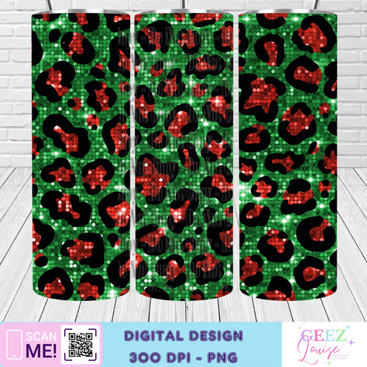 Christmas leopard faux sequin tumbler wrap - Digital Download- PNG