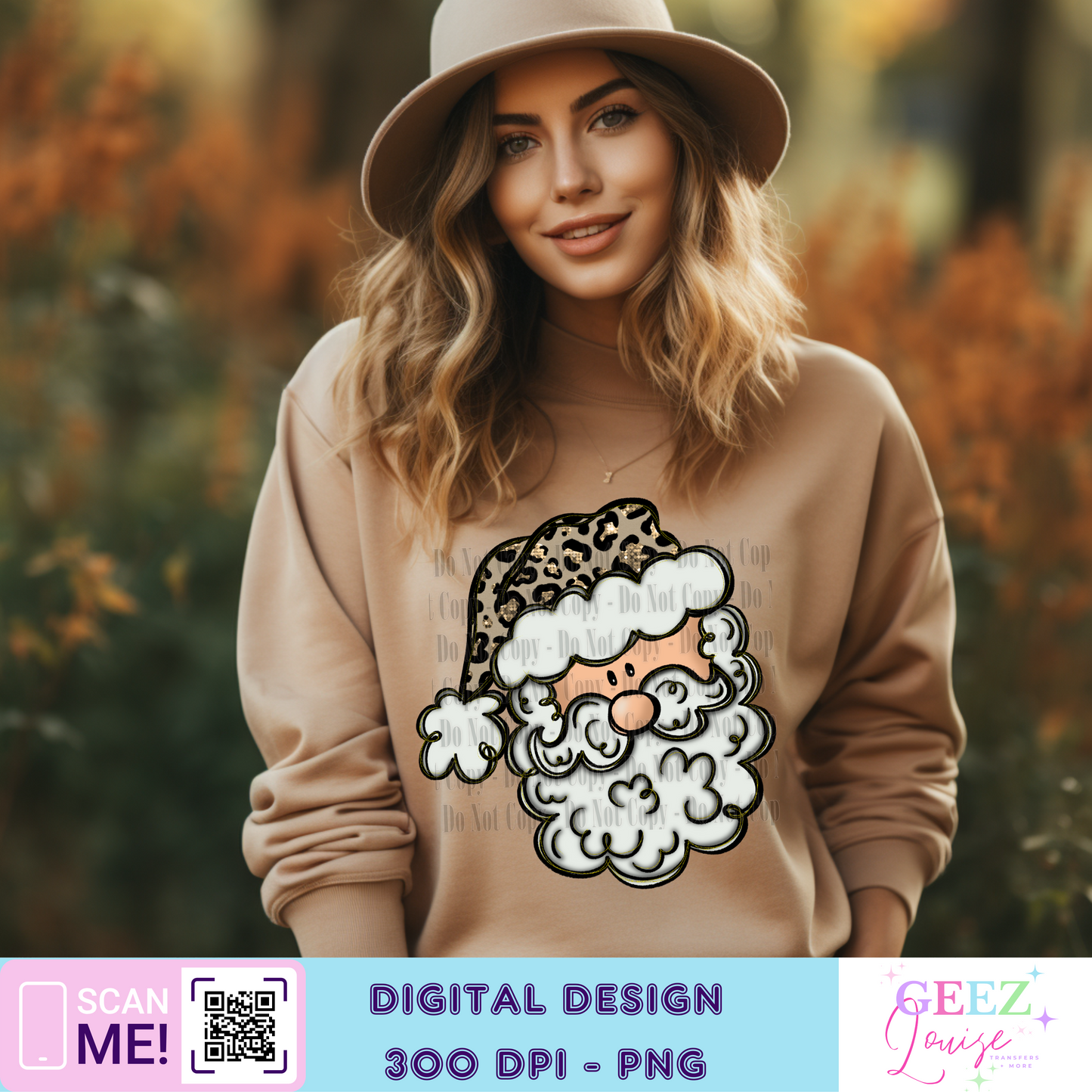 Leopard Santa Christmas faux sequin - Digital Download- PNG