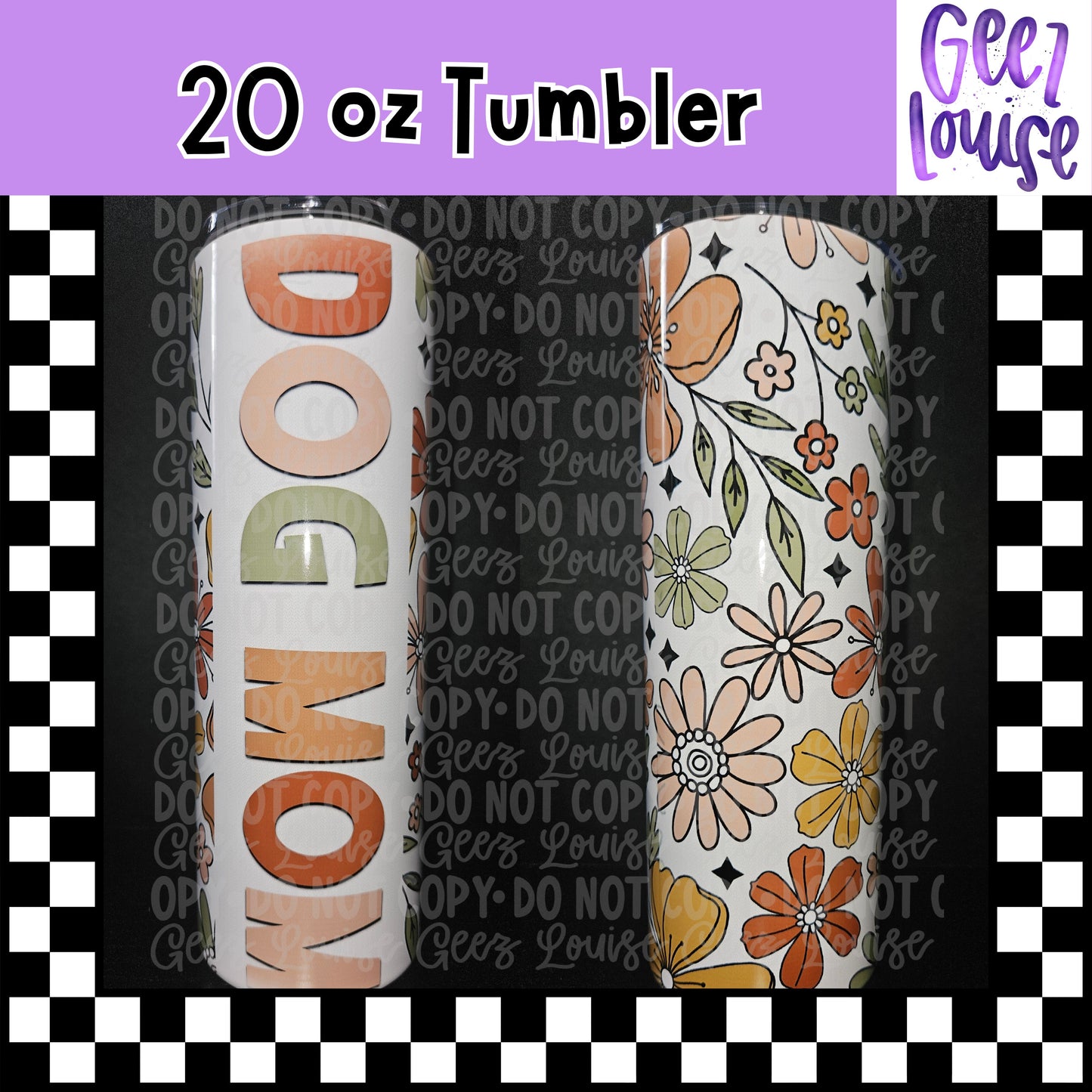 Dog Mom Retro Floral 20 oz Stainless Steel Tumbler – Lid & Straw Included