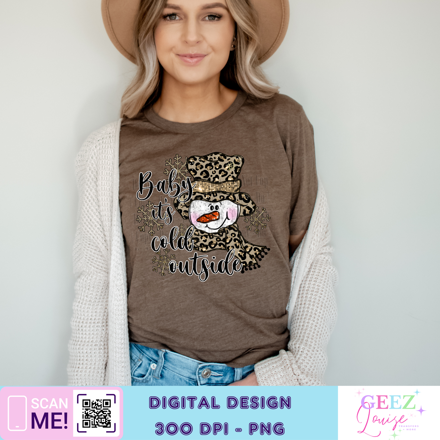 baby its cold outside Snowman leopard faux sequin  - Digital Download- PNG