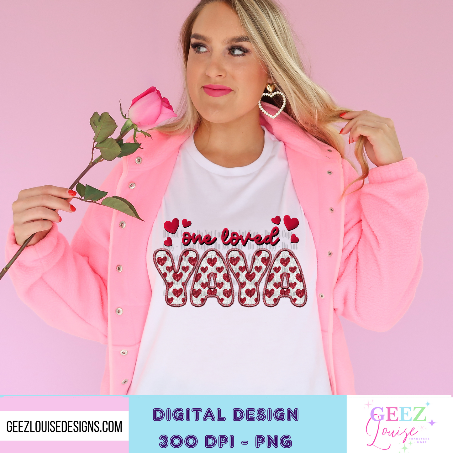 One loved Yaya - faux sequin faux embroidery Valentines - Digital Download- PNG