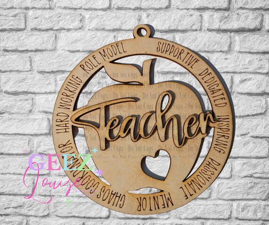 Teacher laser cut wooden ornament - made to order