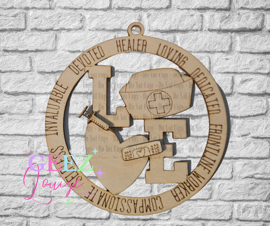 Love Nurse laser cut wooden ornament - made to order