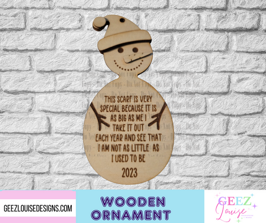 Snowman scarf laser cut wooden ornament - made to order