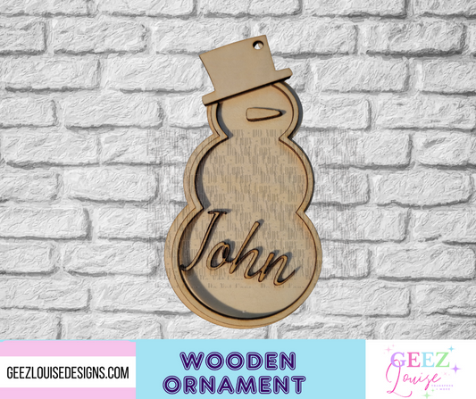 Personalized Snowman laser cut wooden ornament - made to order