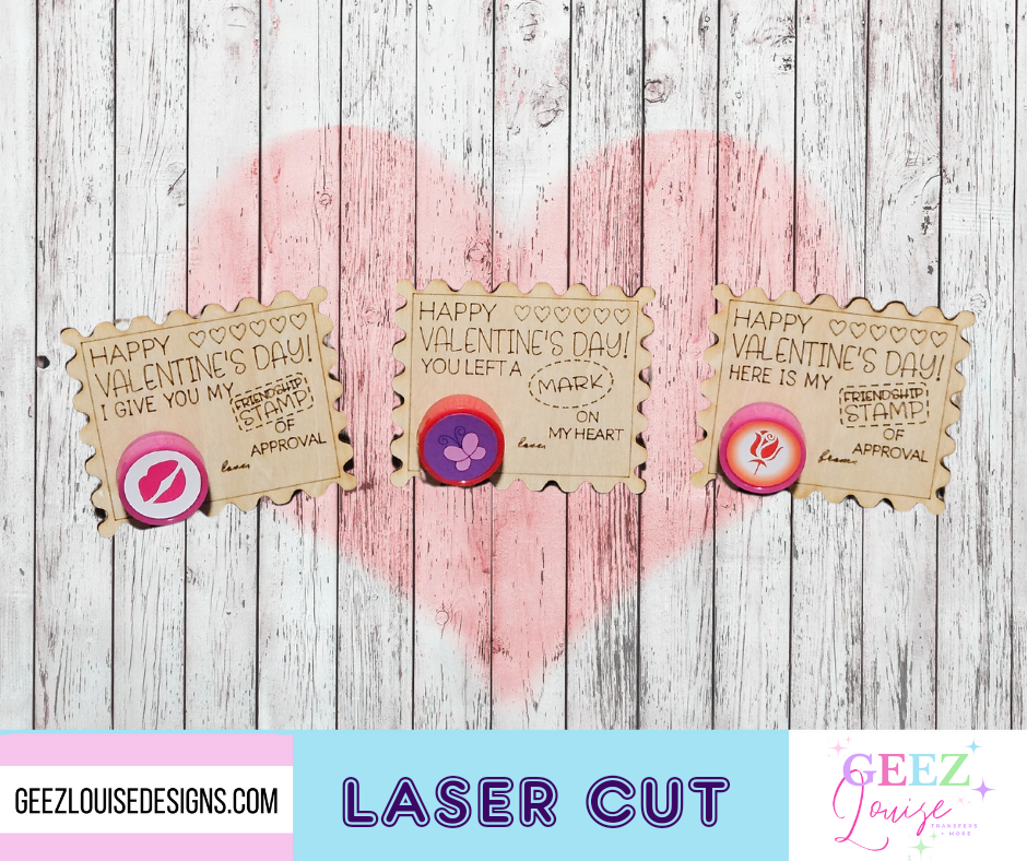 Valentine's stamp favors- 3 pack- laser cut wooden  - made to order