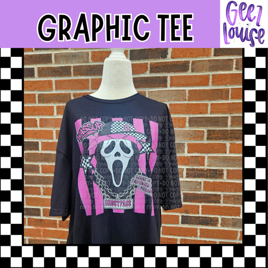 90s Horror Inspired Pink & Checker Graphic Tee