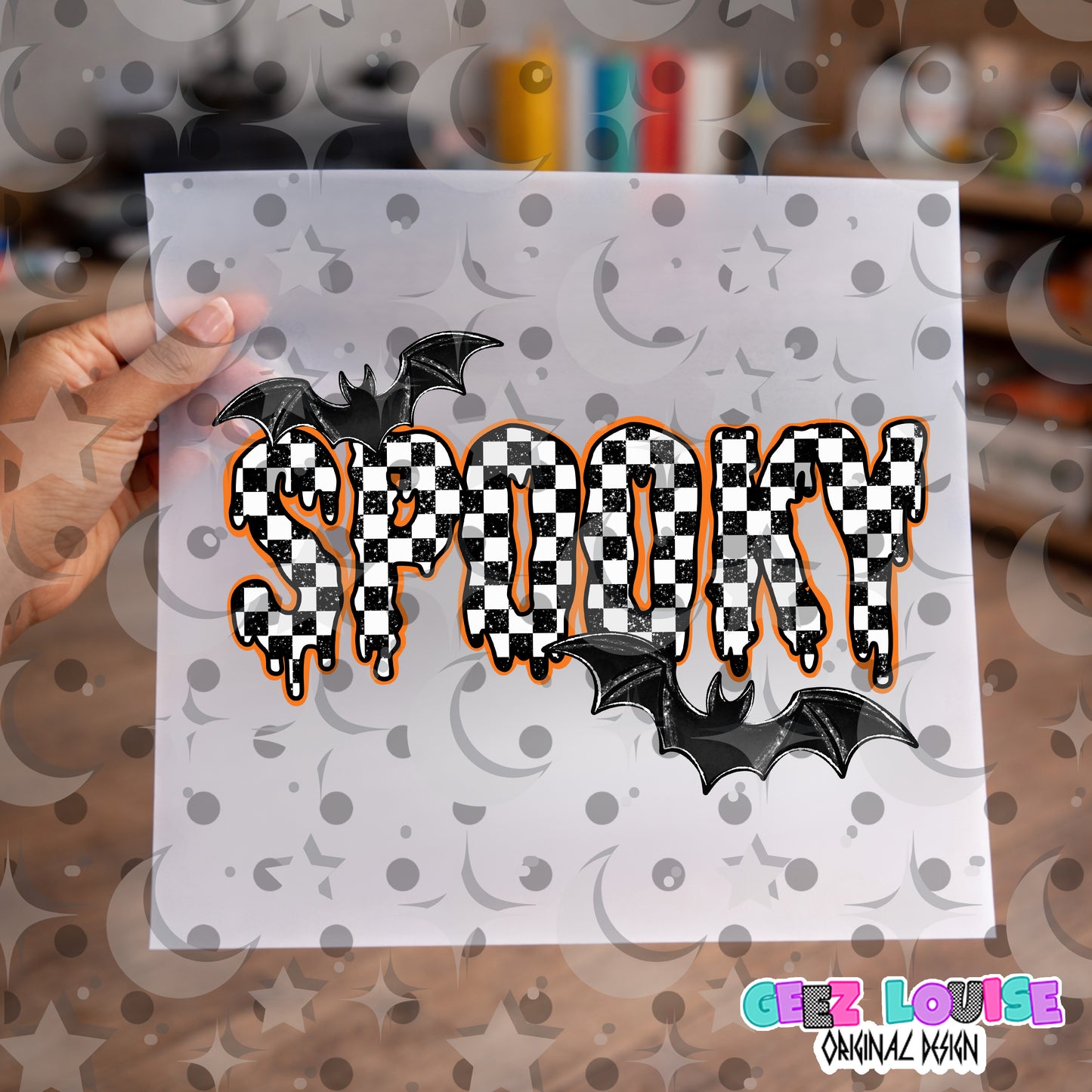 Spooky Checkerboard PNG | Halloween Sublimation Design | Dripping Spooky Text | Ghost Season Digital Download