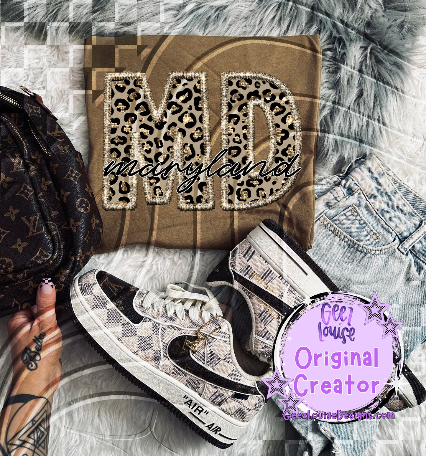 State abbreviations in faux leopard sequin embroidery  - Digital Download- PNG