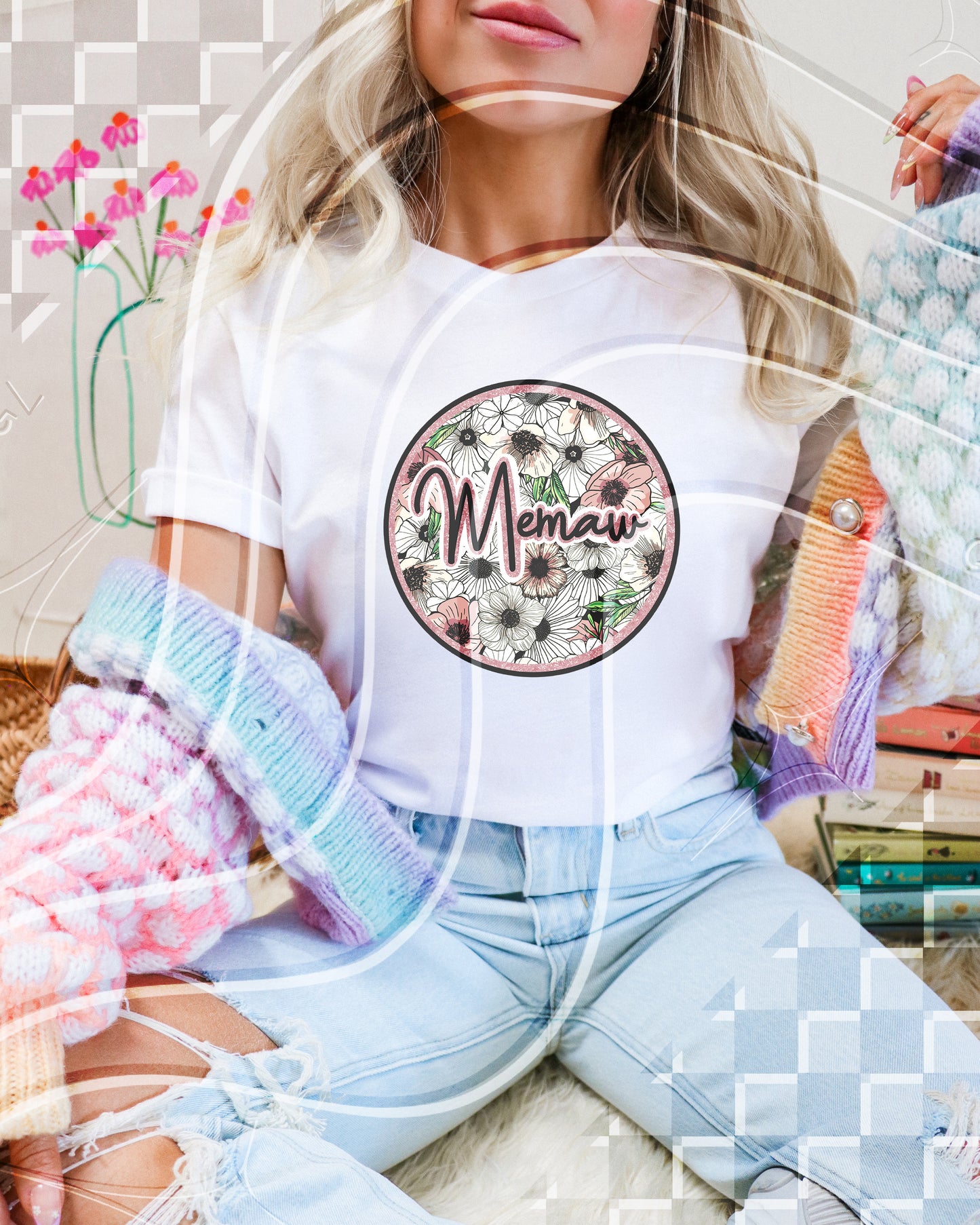 Mama, Gigi,  etc Floral circle - Digital Download- PNG
