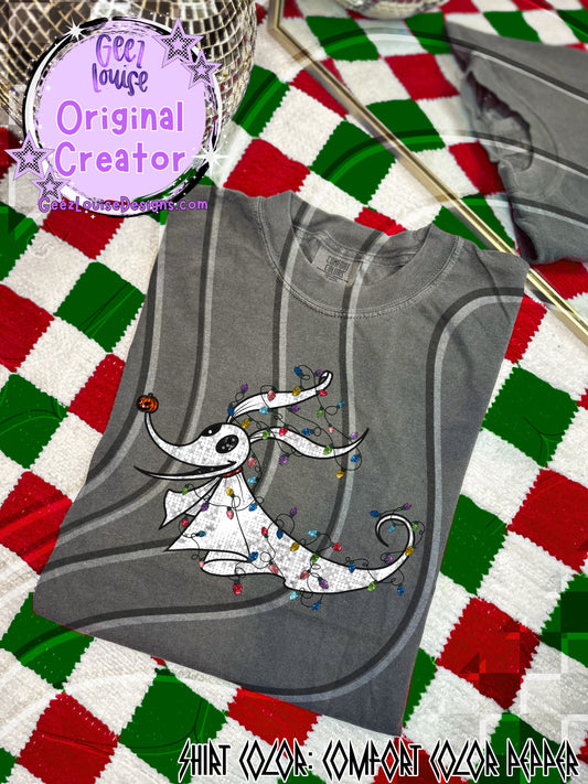 Sequin Zero with Lights Digital Design | Gothic Holiday Dog PNG