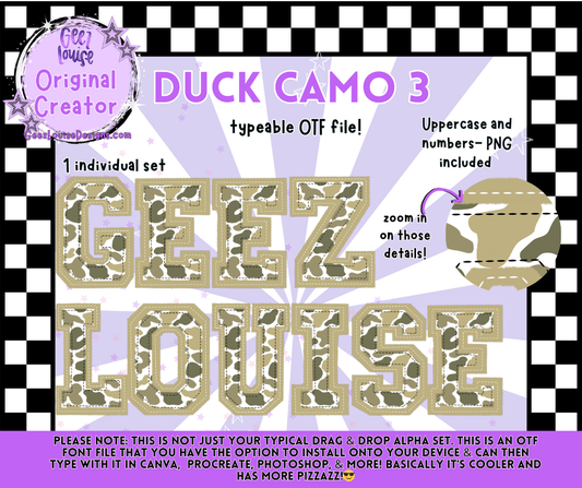 Duck Camo #3— Typeable OTF Font + PNG