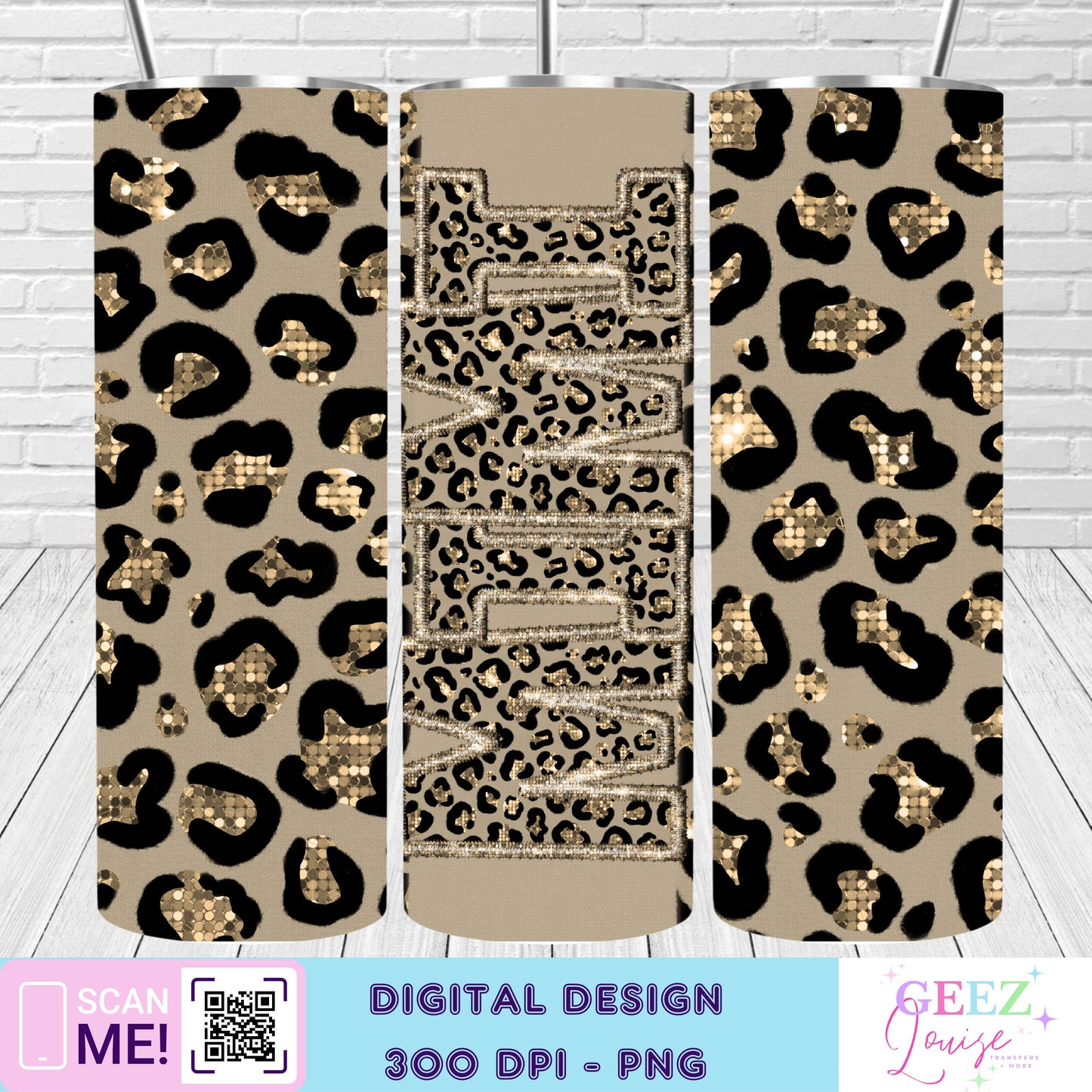 Gold leopard faux sequin tumbler wrap - Digital Download- PNG