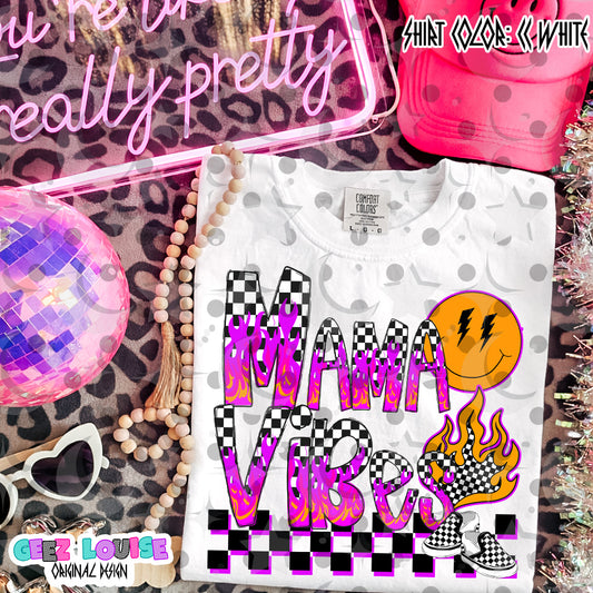 Mama Vibes Pink Flame Digital Design | Checkered Neon PNG | Retro Mom Shirt Design