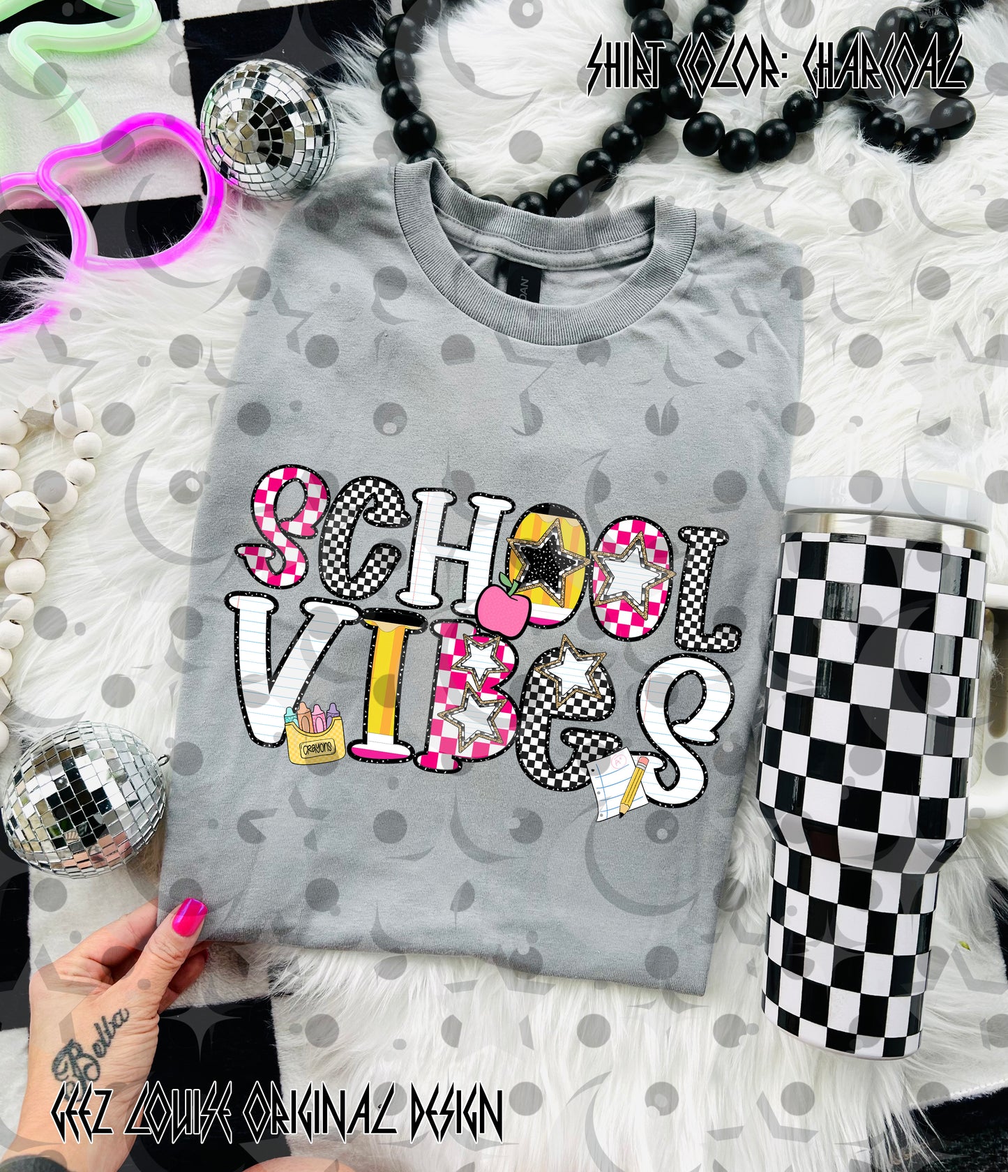 School Vibes PNG Design | Retro Checkerboard School Graphic | Teacher & Student Shirt Design