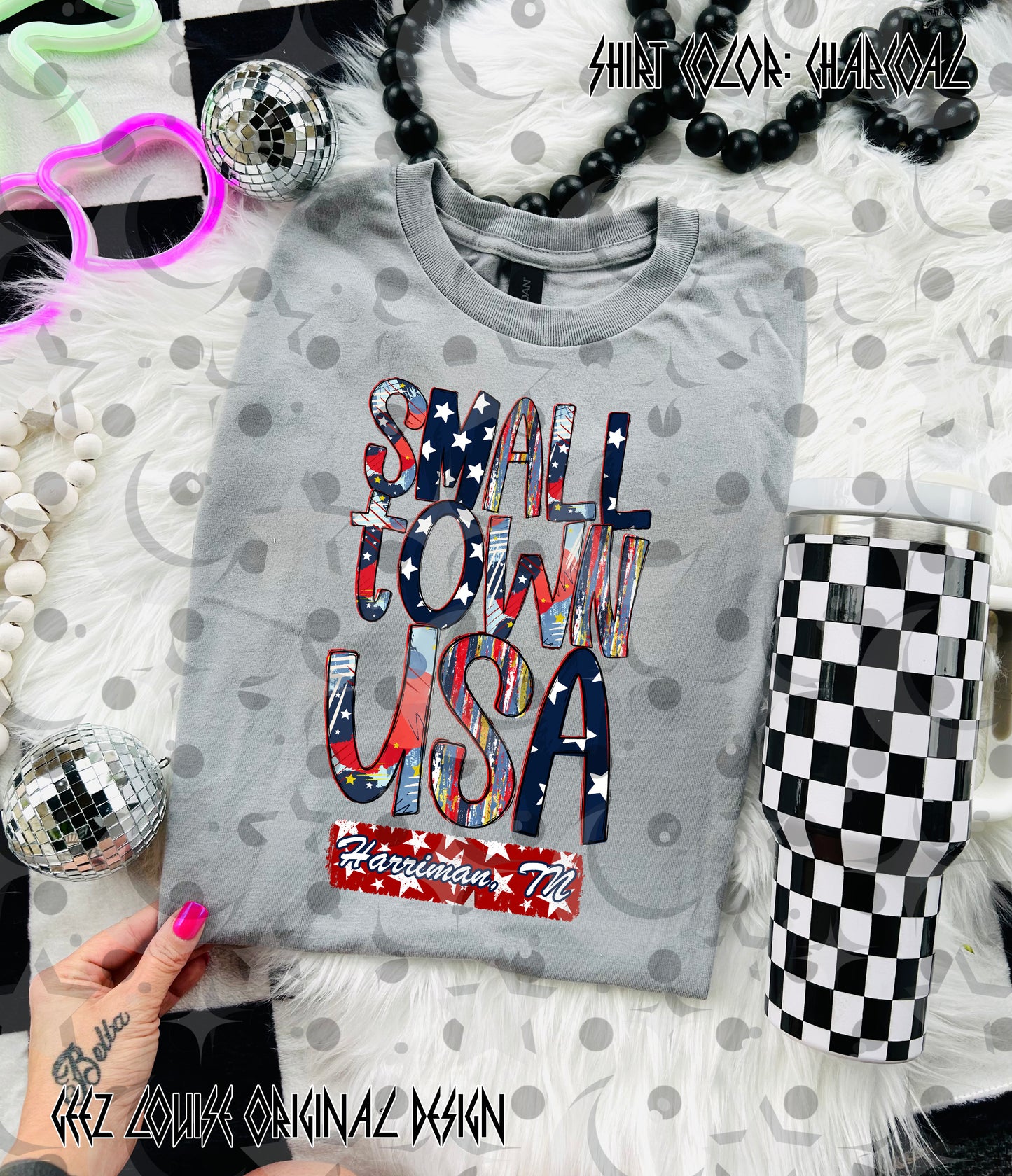 Small Town USA PNG | Custom Town Name Option | Patriotic Red White Blue Shirt Design | 4th of July Sublimation File