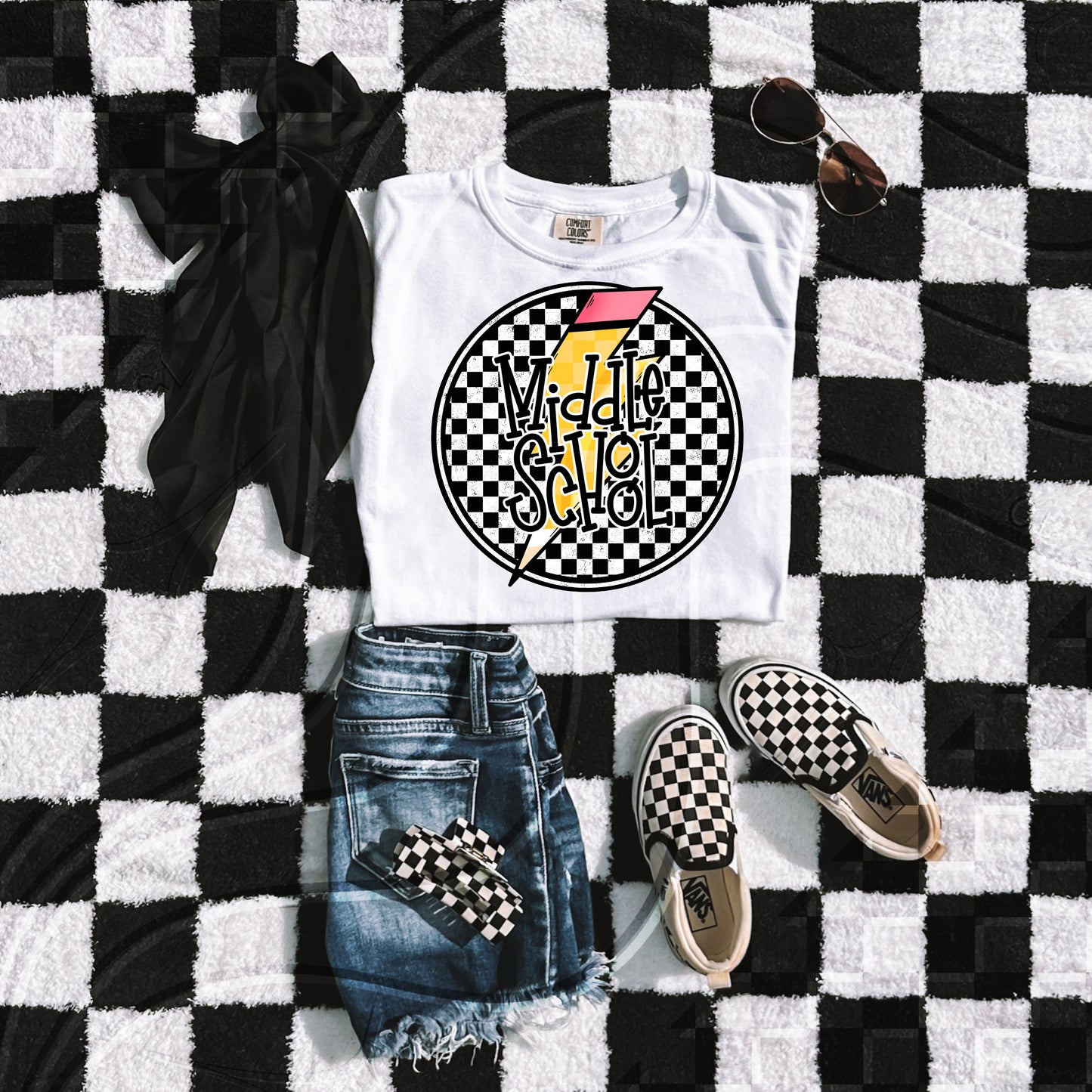 Retro Bolt School Staff & Grade PNG Bundle – Checkerboard Design